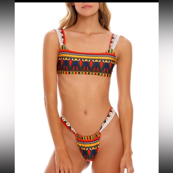 NWT Agua Bendita Women’s Kezia Alegria Aztec Funky Print Beaded Bikini Swim Bottom XL